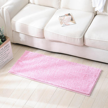LanYunUmi Pink 2 Pieces Bathroom Rugs, Ultra Soft Non Slip Absorbent Chenille Toilet Bath Mat Set Rugs for Slip-Resistant Shag Extra and Rug Shower Room Machine-Washable Fast (Pink, 20"x32"+16"x24")