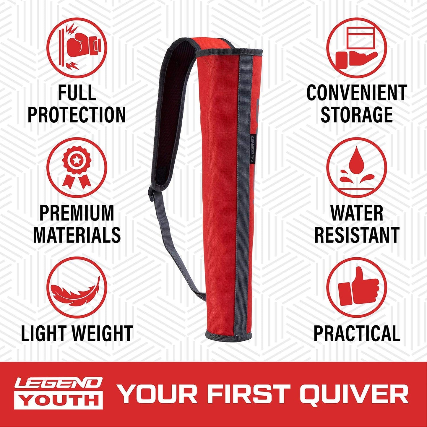 Legend Arrow Quiver for Kids and Adults - 16 Capacity Arrow Case, Back Bow Quiver for Left or Right-Handed Archers with Padded Shoulder Strap for Sling Carry