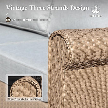 HERA'S HOUSE 5-Piece Patio Furniture Set, All Weather 7 Seats Outdoor Wicker Sofa with Ottomans, Rattan Patio Conversation Set with 5.5" Thick Cushions and 44” Coffee Table, Grey