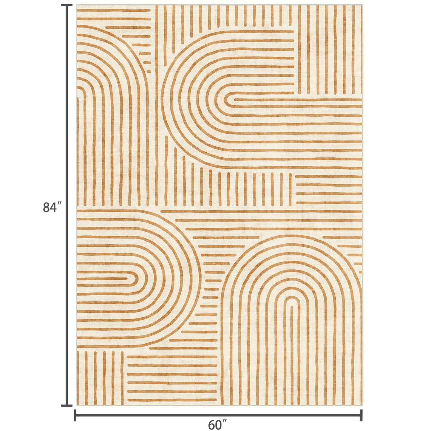LUXRUG Washable Area Rug 5x7 - Boho Living Room Rug Soft Bedroom Rug Ultra-Thin Orange Modern Abstract Rainbow Dining Room Rugs Indoor Carpet for Living Room Nursery Room Home Decor