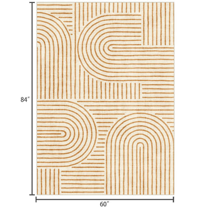 LUXRUG Washable Area Rug 5x7 - Boho Living Room Rug Soft Bedroom Rug Ultra-Thin Orange Modern Abstract Rainbow Dining Room Rugs Indoor Carpet for Living Room Nursery Room Home Decor