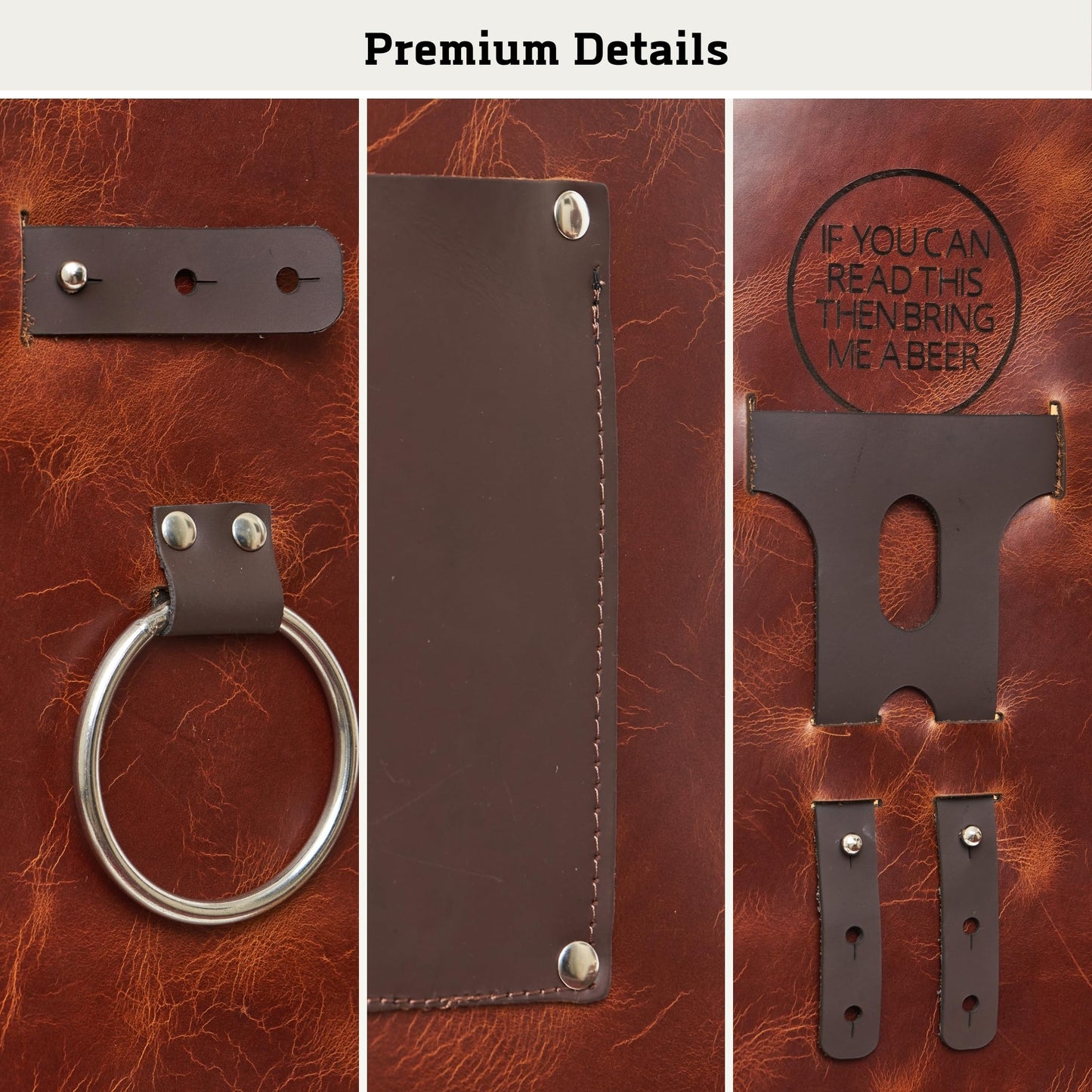 Leather G, Grill Apron with Beer Holder and Hand Towel, BBQ Pitmaster Apron – Heavy Duty, Made of Genuine Leather – Storage Pockets and Adjustable Straps for Grilling, Cooking (Brown Leather)