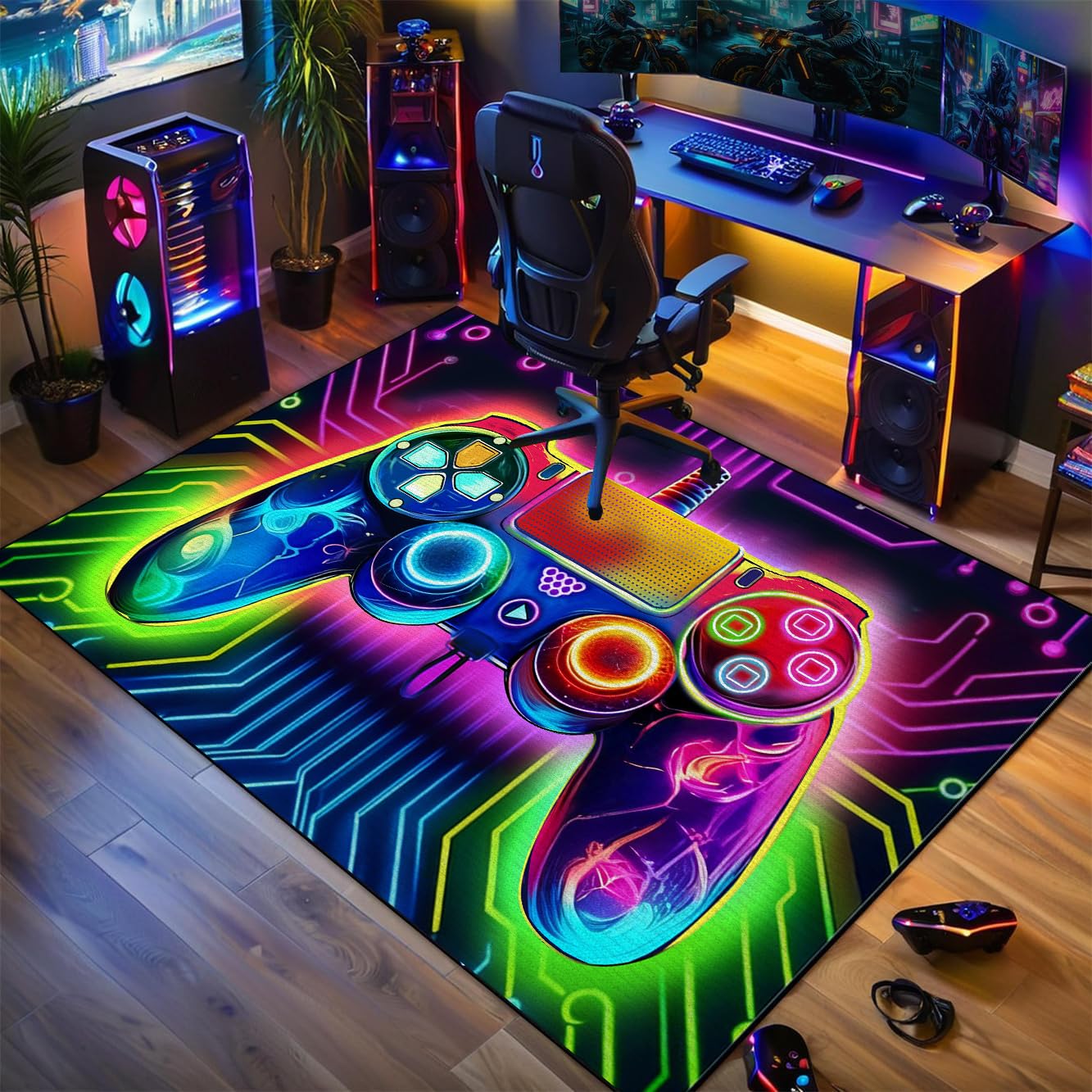 Gaming Area Rugs for Boys Cool Gamer Control Carpets for Bedroom Large Non Slip Area Rugs for Playroom Game Console Decorative Floor Mats 60" x 39"