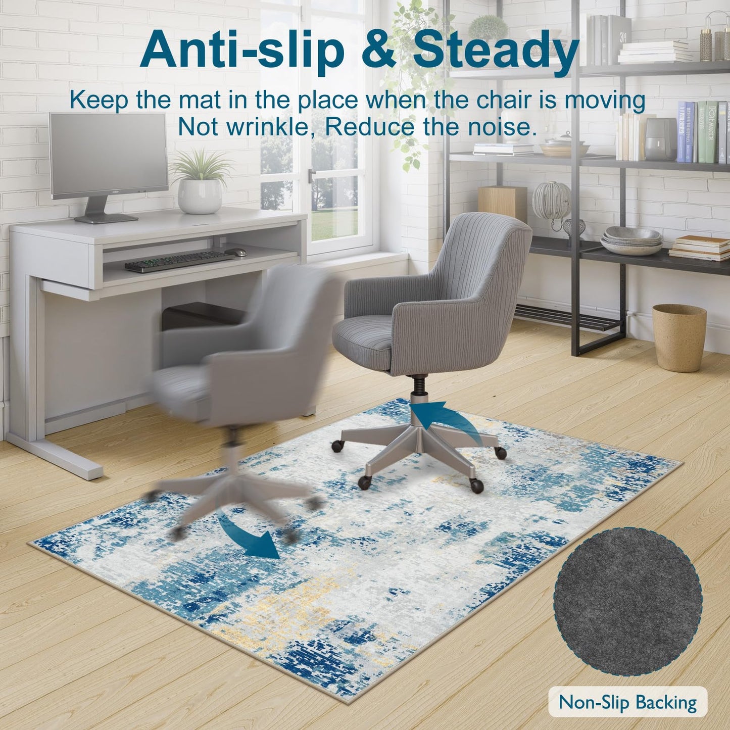 Anidaroel Home Office Chair Mat for Hardwood Floor/Tile, 36"x48" Floor Mat for Office Chair, Blue Office Rugs for Rolling Chairs, Anti-Slip Desk Chair Mat for Hardwood, Low Pile Office Chairs Rug