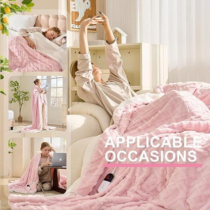 Electric Throw Heated Blanket-Super Soft Heated Throw with 6 Fast Heating Levels & 4 Hours Auto Off, 50"x60" Electric Blanket with Over-Heat Protection, Machine Washable to Keep Warm (Pink)