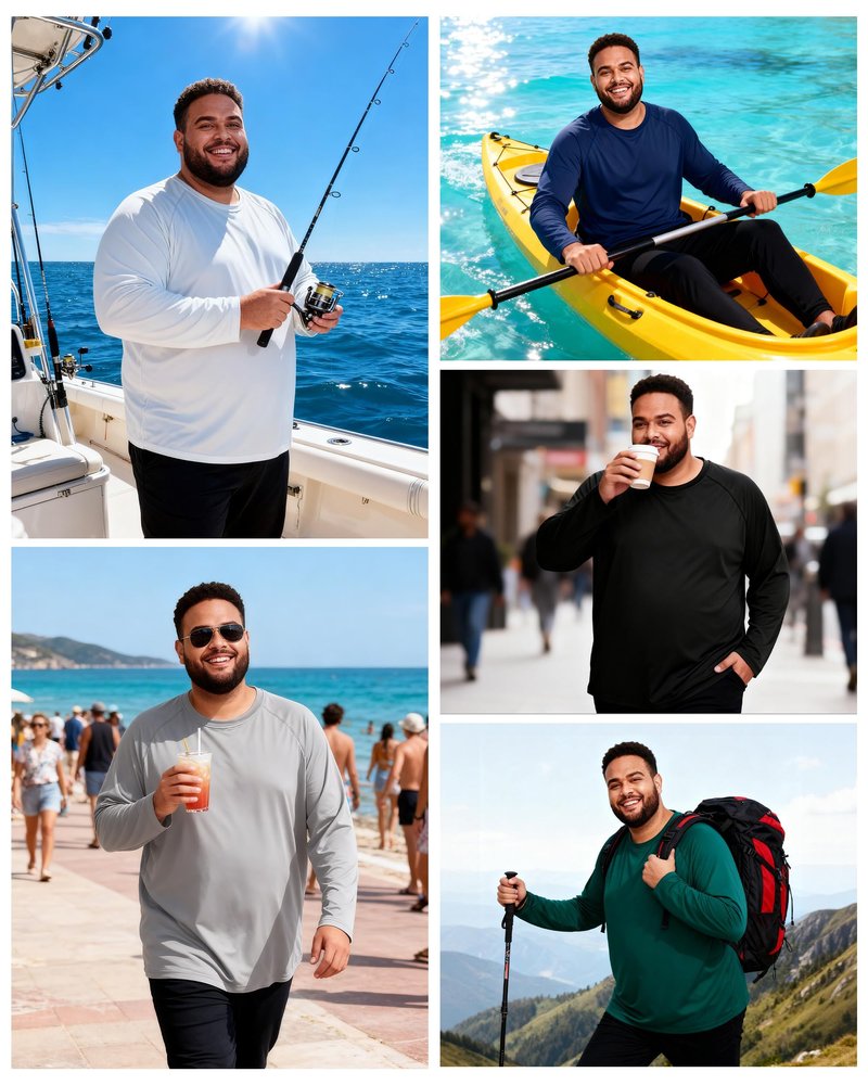 Roadbox Men's Big and Tall UPF 50+ UV Sun Protection Shirts, Long Sleeve Cooling Rash Guard Quick Dry Fishing Swim T-Shirt Black