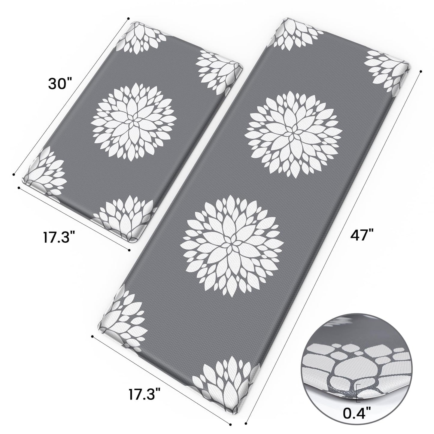 DailyCuddles Kitchen Mats for Floor [2PCS], Soft Anti Fatigue Kitchen Rugs for Home, Water Resistant Cushioned Standing Desk Mats, Non-slip Comfort Mat for Floor, Kitchen, Office, Sink, Laundry (Grey)