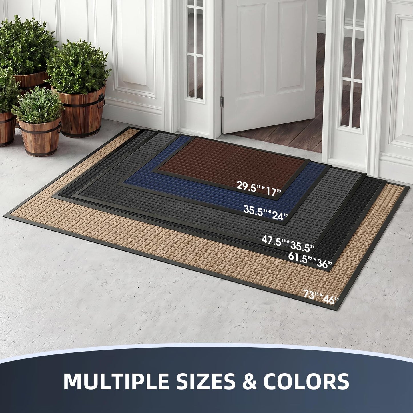 WELDUN Front Door Mat Outside Entrance, Heavy Duty Waterproof Doormat for Indoor/Outdoor, Dirt Trapper with Non-Slip Rubber Backing, Low Profile Easy Clean, Stain & Fade Resistant 29.5"x17", Grey