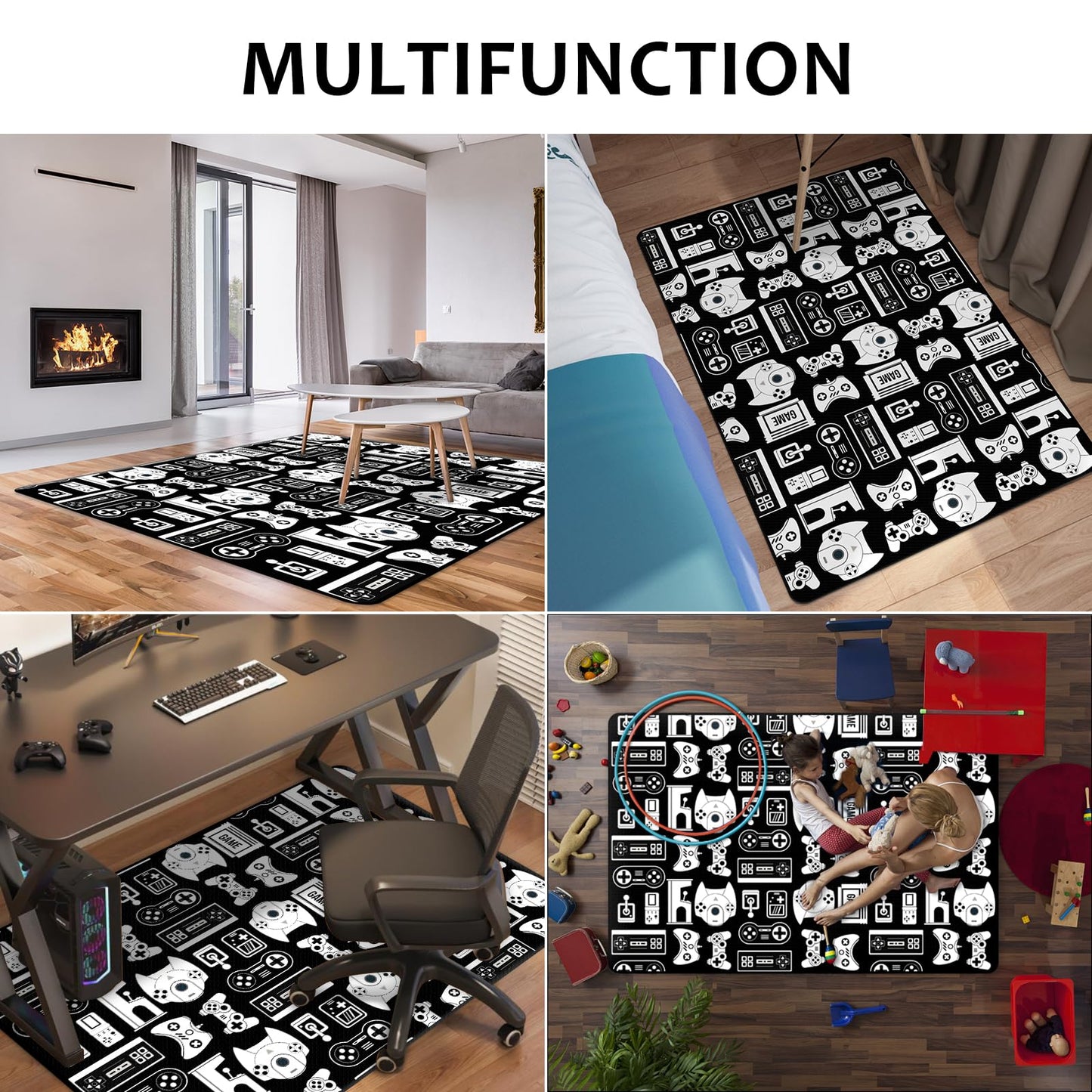 Lacut Game Rug Teen Boys Carpet with Game Controller Decoration, 3D Gaming Rugs for Boy’s Bedroom Living Room Playroom, Non-Slip Gamer Carpet Children Gaming Area Rugs (47" x 31")