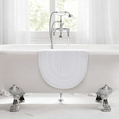 Laura Ashley Camilla 100% Cotton Oval Bath Mat with Crochet Border, Soft & Absorbent, Bright White 21" x 34" Bathroom Rug