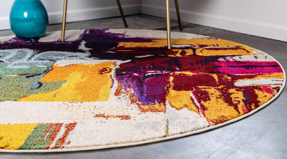 Unique Loom Estrella Collection Bright Colors, Geometric, Abstract, Modern Area Rug (6' 0 x 6' 0 Round, Beige/Yellow)