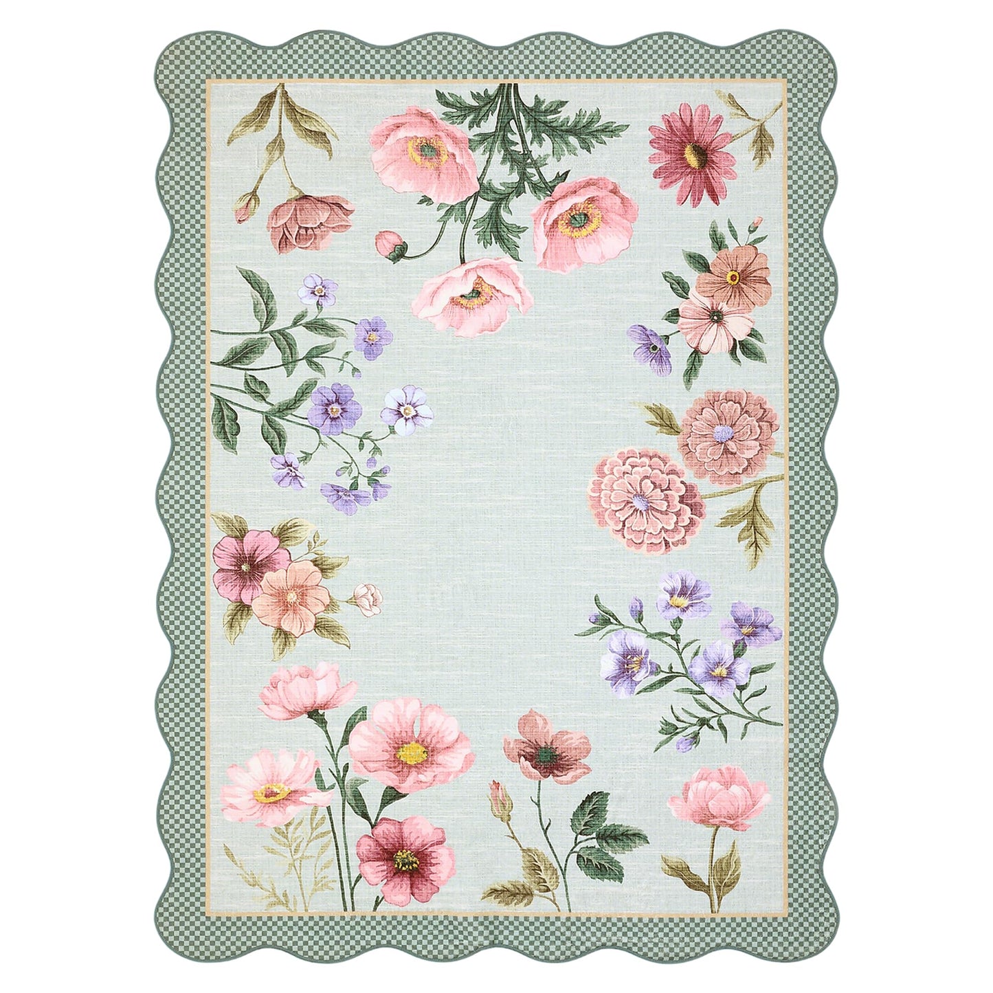 GarveeHome Floral Scalloped Living Room Rug, 5x7 Area Rugs Ultra-Thin Soft Washable Rug, Non-Slip Rugs for Bedroom Stain Resistant Boho Low-Pile Throw Carpet for Dining Room Nursery, Blue