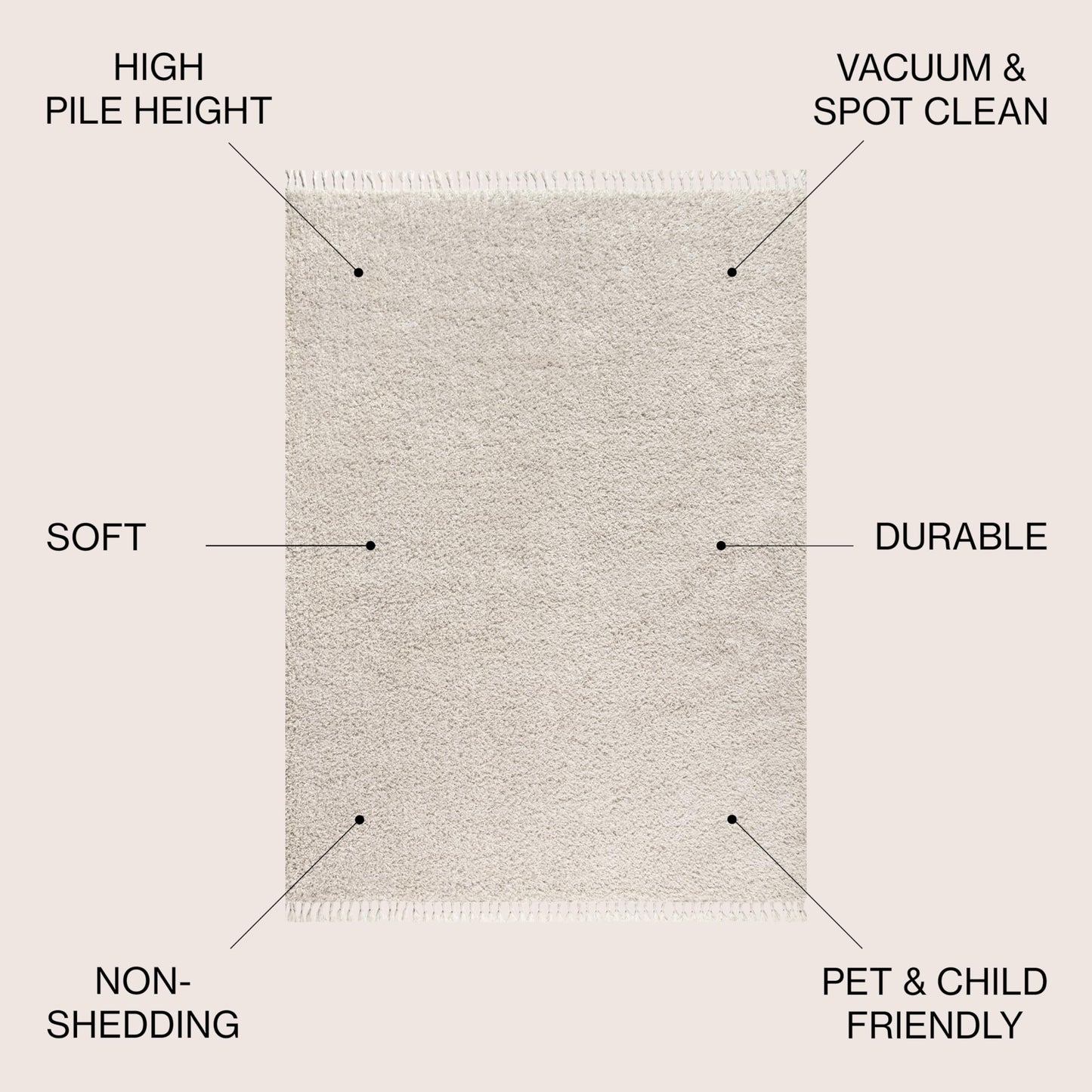 JONATHAN Y Mercer Shag Plush Tassel Cream Indoor Area Rug, 8x10, Contemporary, Modern, Easy-Cleaning for Living Room, Bedroom, Kitchen, Pet Friendly, Non-Shedding (MCR100D-8)