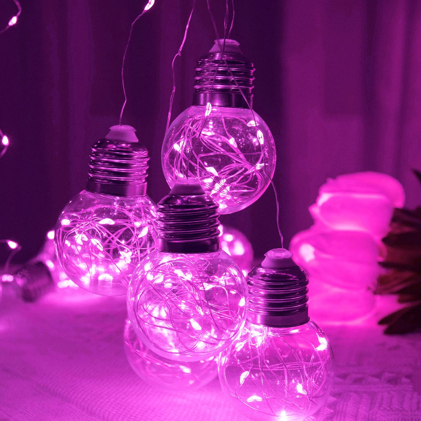 YOLIGHT Wishing Ball Curtain Lights 200 LED Window Curtain String Light with Remote, USB Battery Powered Twinkle Globe Fairy Lights for Wedding Party Bedroom Christmas Decoration (Pink)