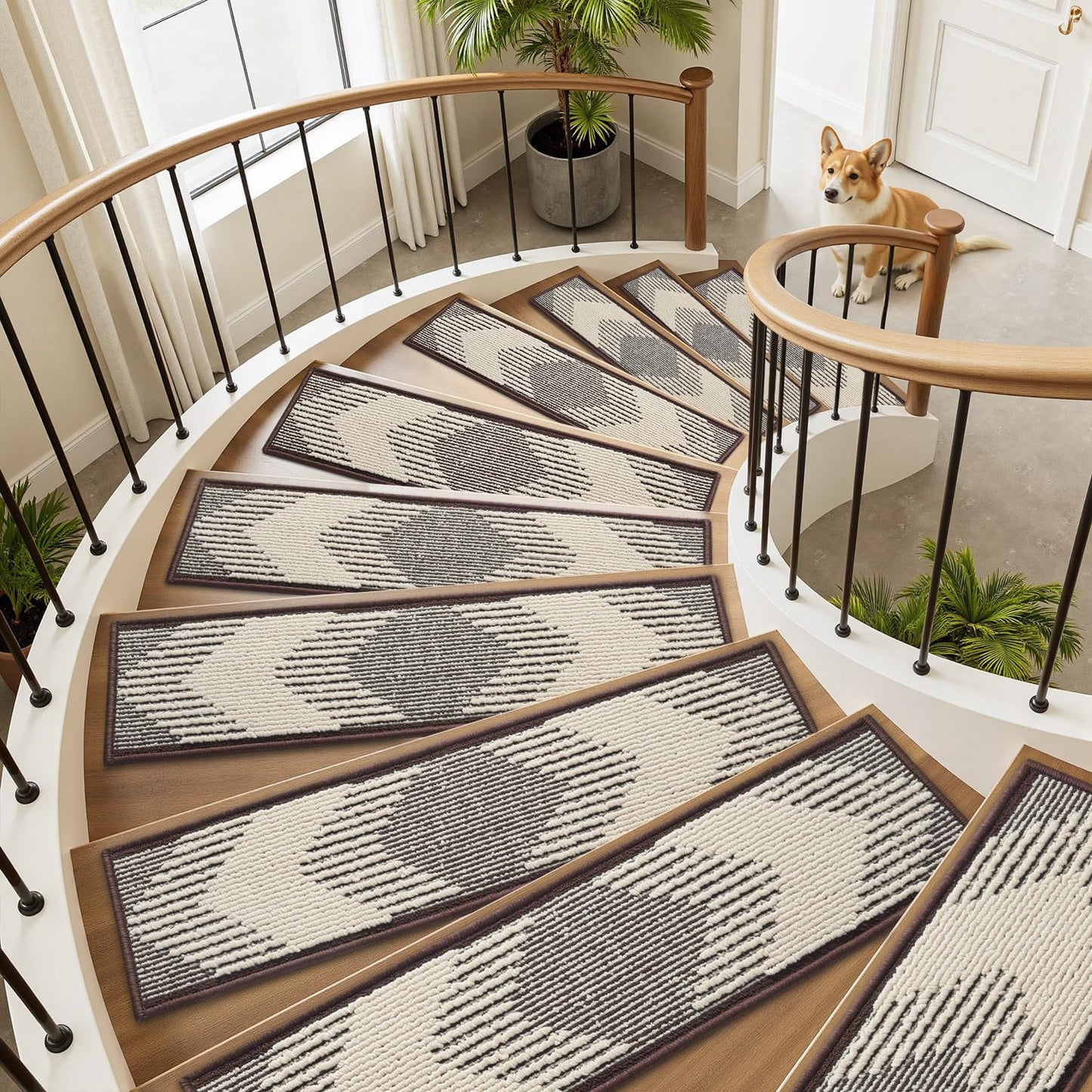 PADOOR 15PC Stair-Treads Non Slip, 3D Peel and Stick Stair Treads for Wooden Steps Indoor, Stair-Carpet Treads Washable Reusable Adhesive Stair-Runner Rugs for Kids and Dogs 8"x30" Chocolate