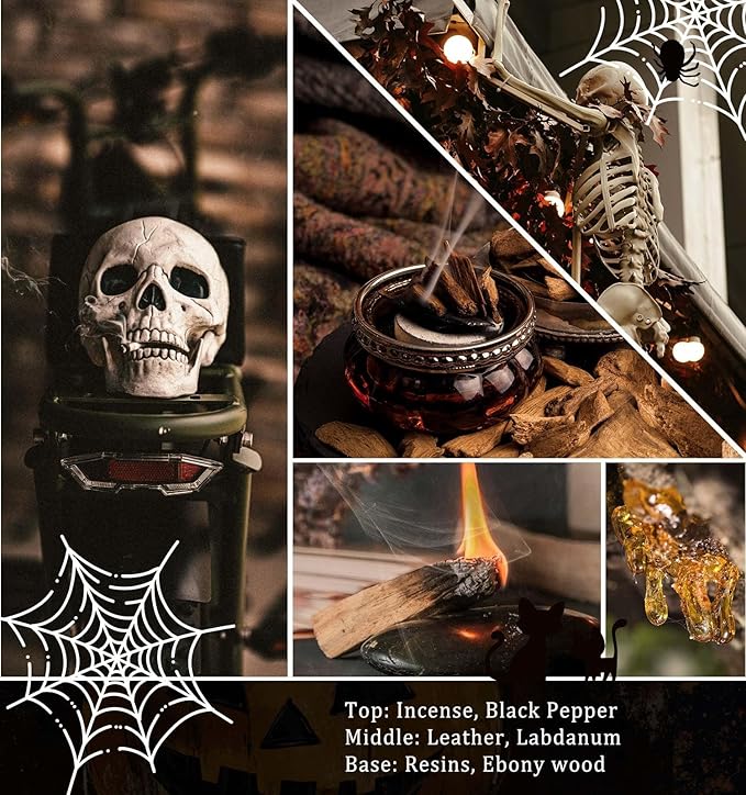 Halloween Decor Indoor-Halloween Gifts Candles with LED Skull Face, Leather Candle for Men Over 40 Hours of Burn Time, Gift for Husband, Friends, Home Decorations Indoor, 100% Soy Wax