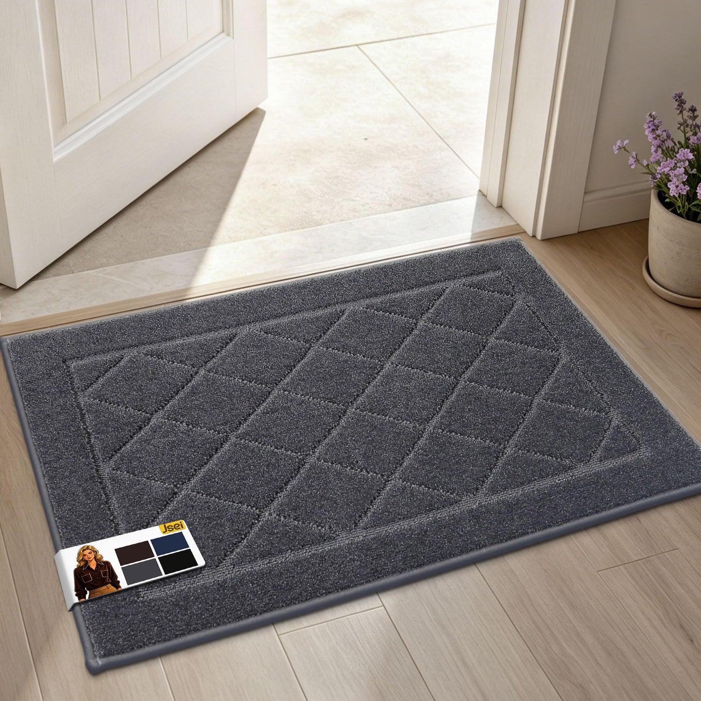 JSEI Dirt Trapper Door Mat 20"x32", Non-Slip Washable Entryway Mats, Dog Door Mat, Absorbent Floor Mats, Low Profile Welcome Mat for Front Back Door, Dark Grey