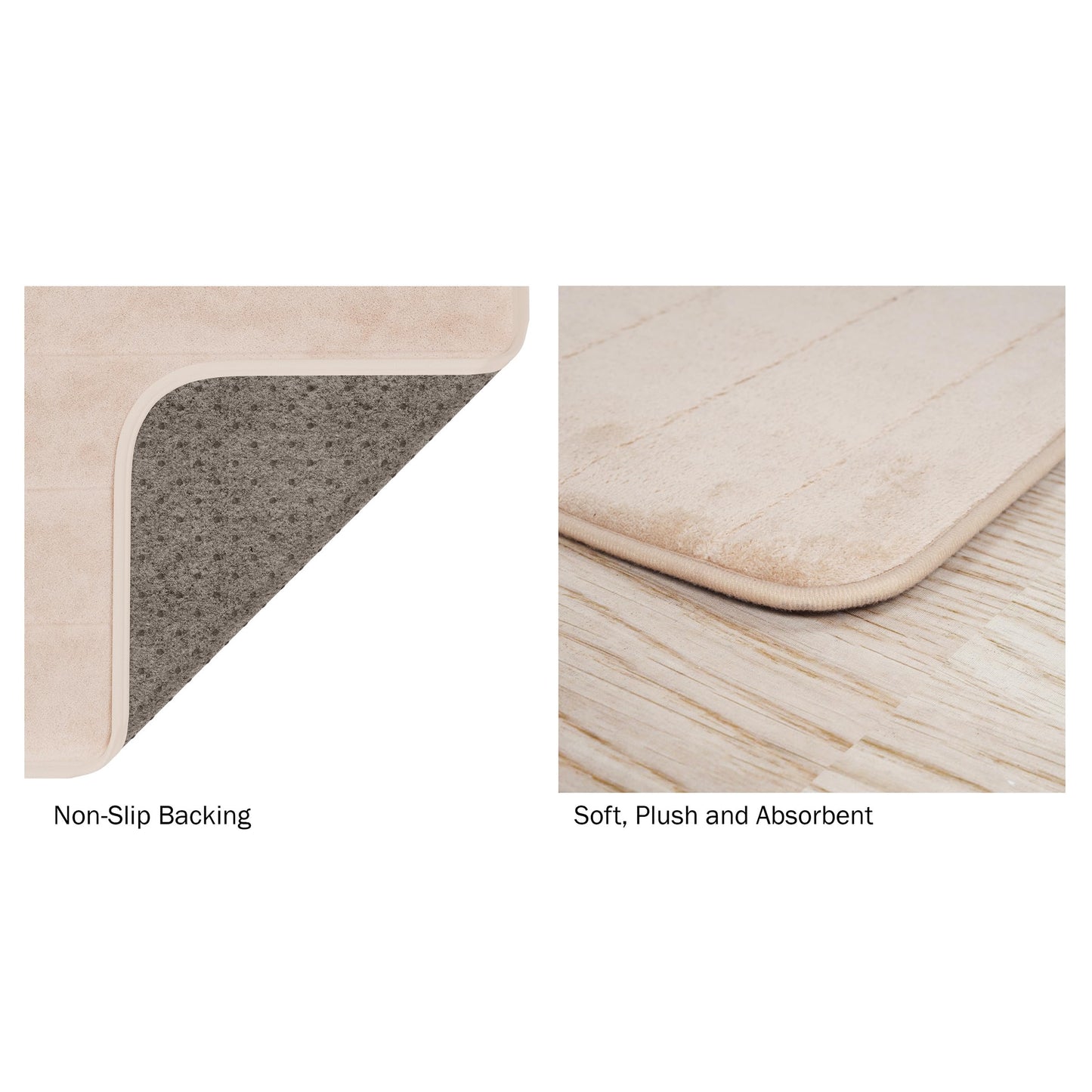 Lavish Home Oversized Bathroom Rug-Memory Foam Bath Mat in Beige Textured Stripes- Extra Long Non-Slip Absorbent Runner for Shower, Tub, or Kitchen