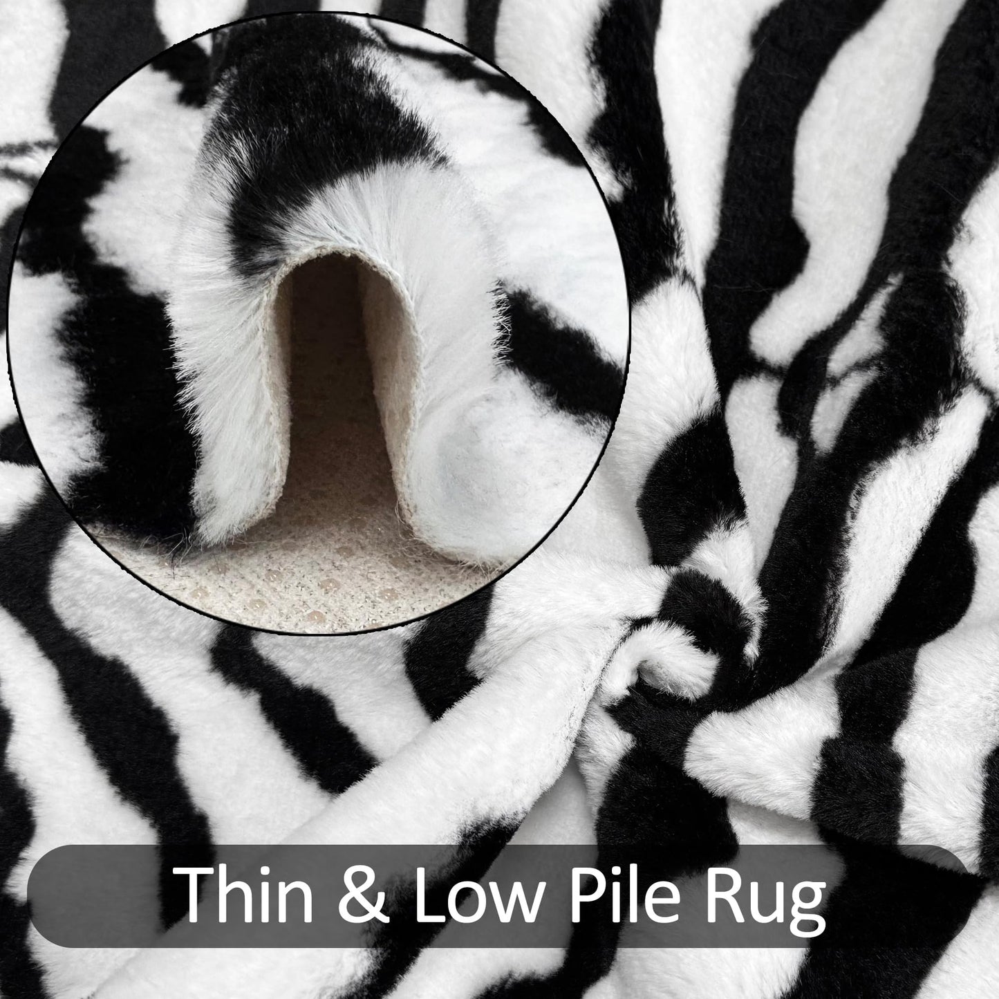 Aoczes Zebra Print Rug Small Faux Zebra Area Rug Western Home Decor Animal Carpet for Bedroom Living Room Office Table Wall Decor Mat, 3.6x2.46 Feet(75x110cm)