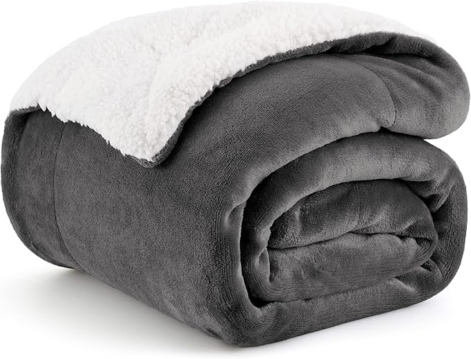 Bedsure GentleSoft Sherpa Fleece Throw Blanket for Couch - Thick and Warm Throw for Men, Soft Fuzzy Plush Car Blanket for Winter, Charcoal, 50x60 Inches