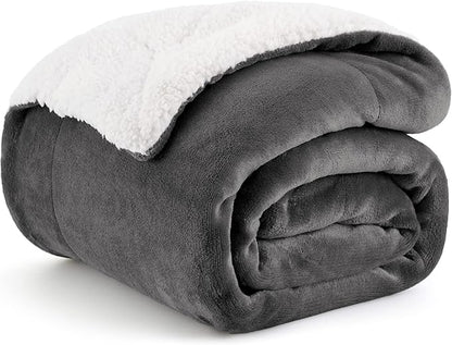 Bedsure GentleSoft Sherpa Fleece Throw Blanket for Couch - Thick and Warm Throw for Men, Soft Fuzzy Plush Car Blanket for Winter, Charcoal, 50x60 Inches