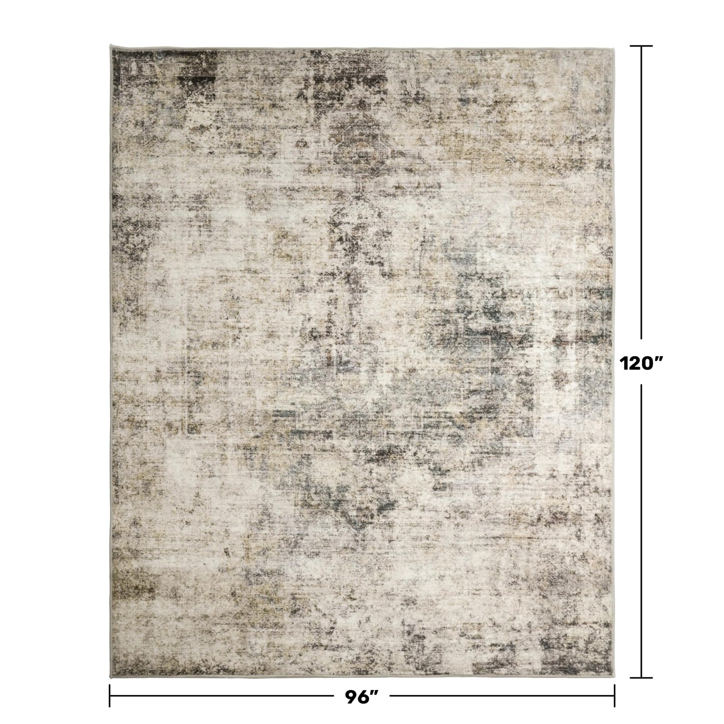 Farmhouse 8x10 Washable Area Rugs for Living Room, Neutral Taupe Brown Abstract Rug for Dining Room and Bedroom, Soft Foldable Low Pile Carpet, Stain Resistant Non-Slip Backing