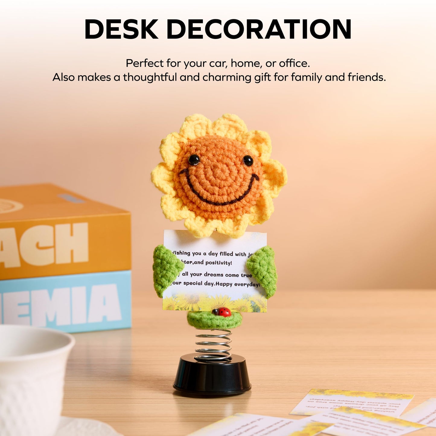 Aisle 3 Essentials Smiley Sunflower Bobblehead – Cute Dashboard & Desk Décor | Spring-Mounted Dancing Flower Ornament with Ladybug Accent | Cheerful Gift for Car, Office, or Home