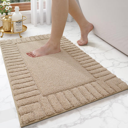 LUMI Bathroom Rugs Non Slip with Rubber Backing, Extra Soft Plush Microfiber Bath Rug Absorbent, Machine Washable Bath Mat Quick Dry for Tub, Shower, Hotel, Beige, 20"x32"
