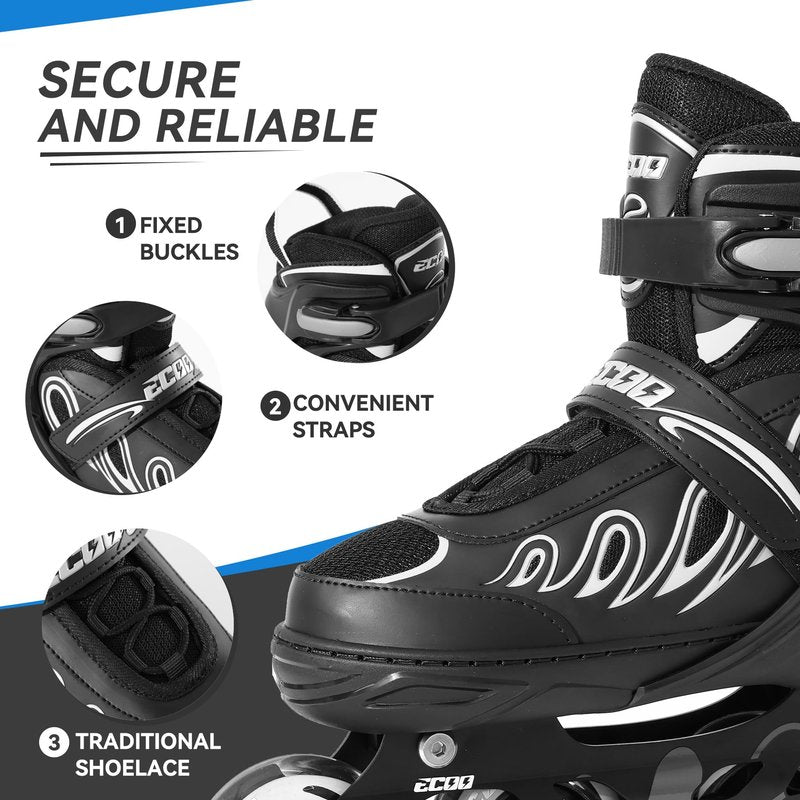 ECOO Inline Skates for Girls and Boys Ages 5-8 8-12 Light up Wheels, Adjustable Size Roller Skates Blades Kids Adult Women Outdoor