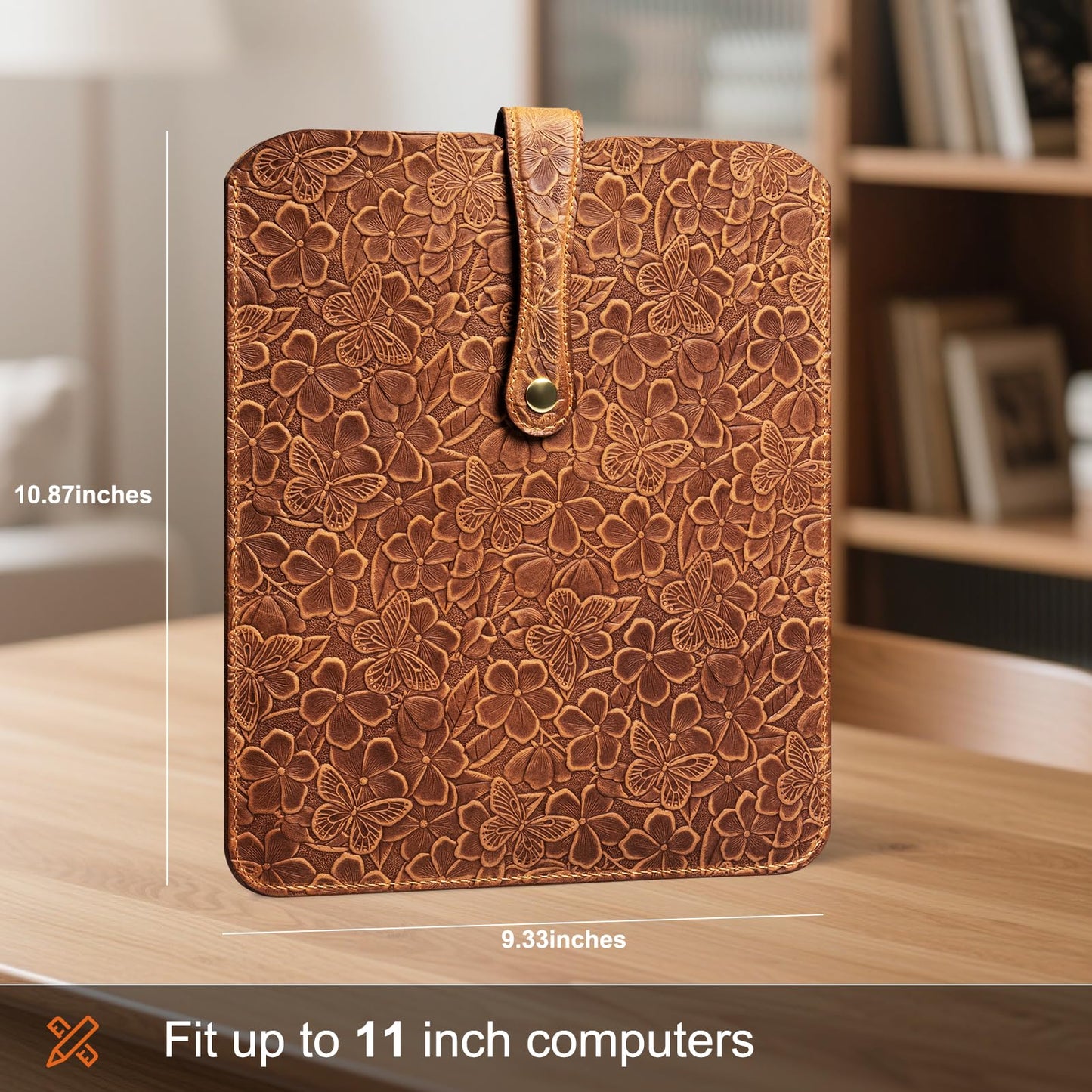 Thryxop Genuine Leather Tablet Sleeve for iPad Pro 11‘’/Air 10.9‘’/Magic Keyboard & Galaxy Tab S9/S9 FE | Slim Protective Case (Fits Devices up to 11") - Brown