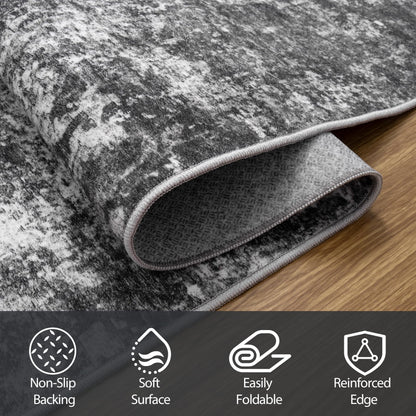 8x10 Area Rugs for Living Room Rug Washable: Abstract Large Rug for Dining Room Bedroom Carpet Non Slip 8 by 10 Indoor Modern Nursery Home Office Black Grey