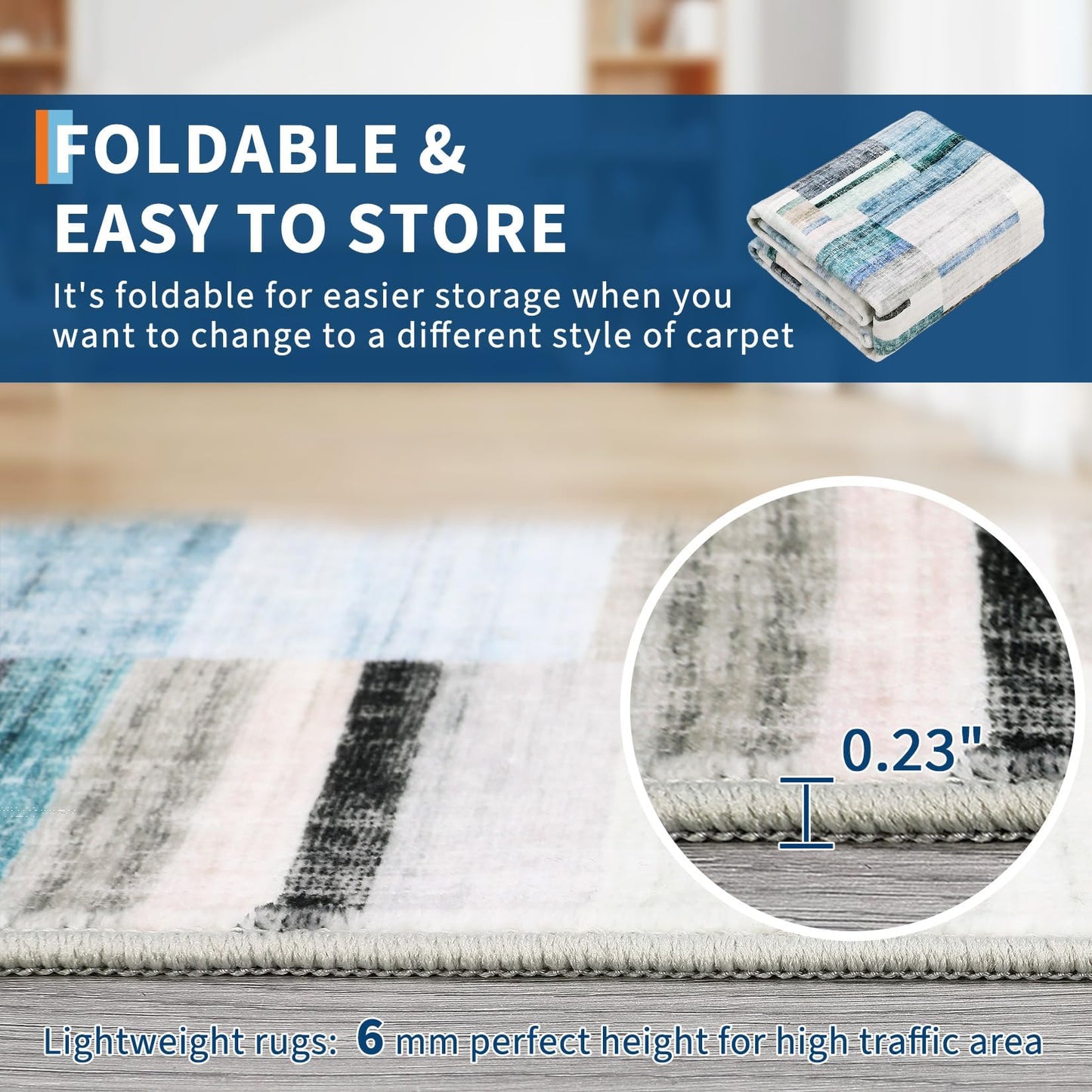 Garvee Washable 8x10 Rugs for Living Room Non Slip Throw Rugs Large Bedroom Rug Modern Geometric Low Pile Non Shedding Stain Resistant Carpet for Dining Room Office Classroom, 8'x10' Blue