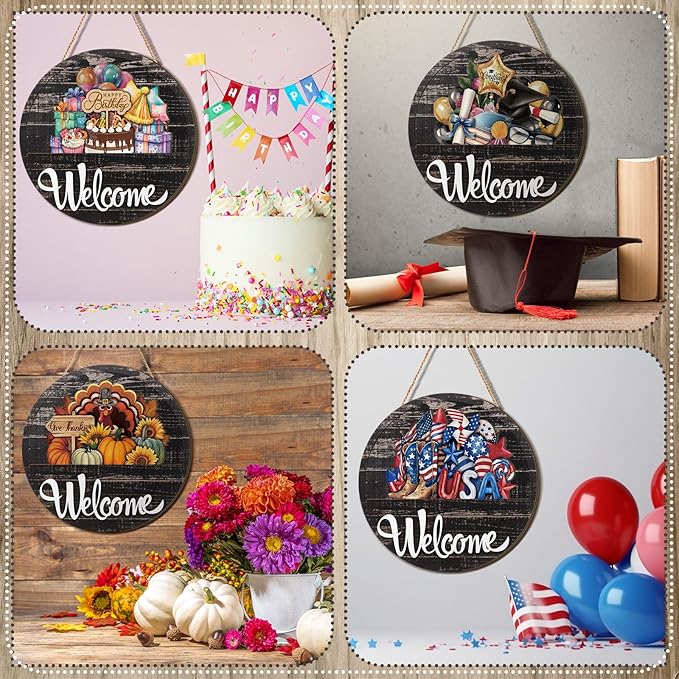 Yousoontic 17 Pcs 12 Inch Magnetic Welcome Door Sign Interchangeable Front Door Decor Rustic Fall Seasonal Hanging Sign Halloween Christmas Decor for Home Warming Gift(Stylish Color,Modern Welcome)
