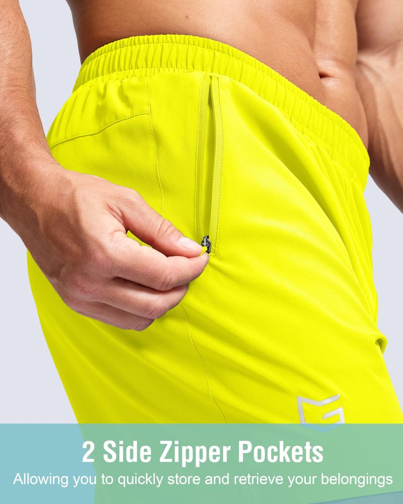 G Gradual Men's Athletic Running Shorts with Zipper Pockets Quick Dry 7"/ 5"/ 9" Workout Gym Shorts for Basketball Hiking(Fluorescent Yellow,9XL)