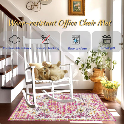 Office Chair Mat for Hardwood Floor, 36"x48" Anti-Slip Desk Chair Mat for Hard Floors, Under Desk Computer Rug for Rolling Chair, Easy Glide Floor Protector Mat for Home Office(Pink)
