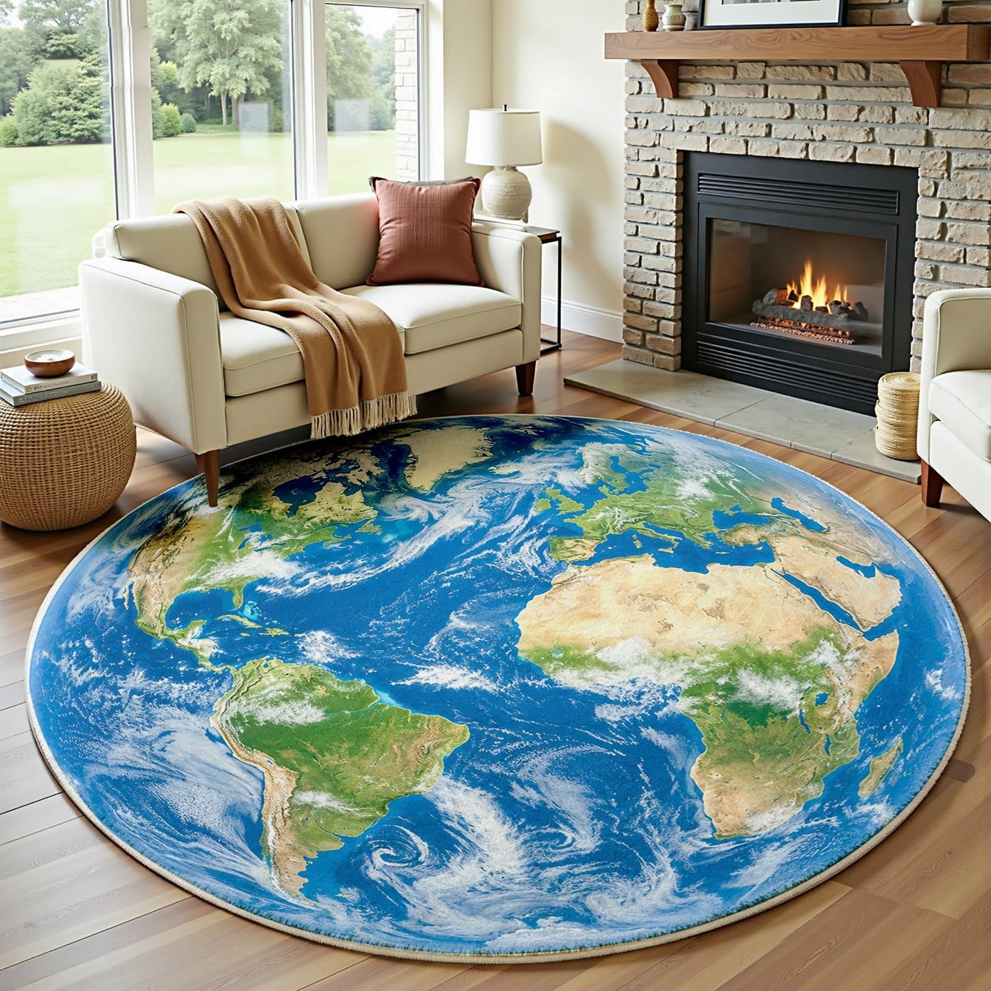 Earth World Map Round Carpet 2Ft, Astronomy Galaxy Planet Circle Area Rug, Washable Non Slip Low Pile Space Floor Mat for Bedroom Living Room Study Home Office Decor