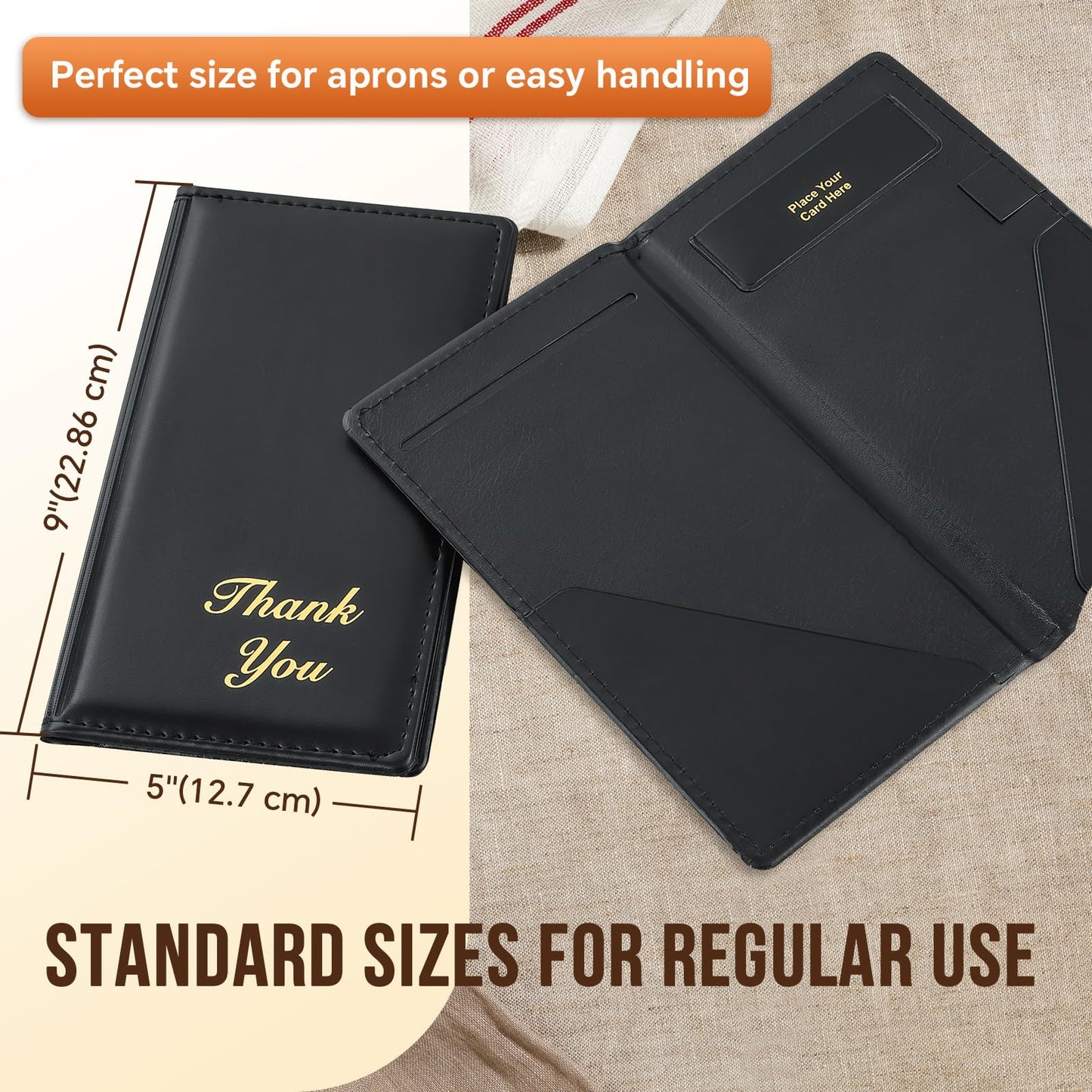 MYFULLY Check Presenters for Restaurants 9" x 5", 8 Pack Guest Check Card Holders Premium Leather Bill Server Books for Waiters and Waitresses, Ideal for Restaurants, Cafes, Bars (8)