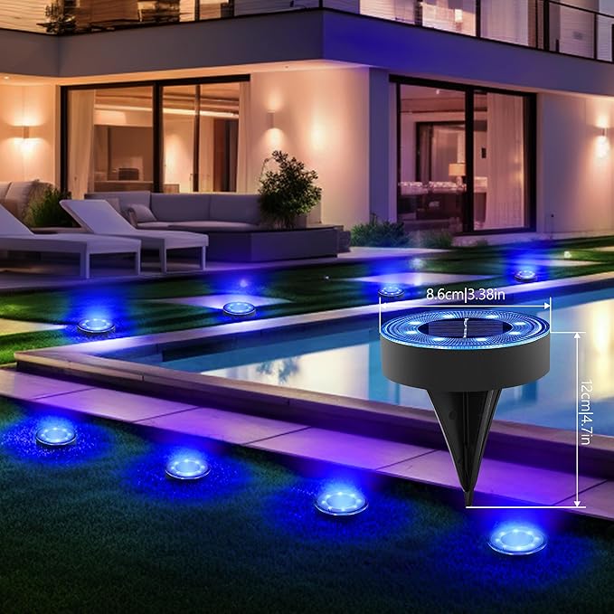 Joomer Solar Ground Lights, 12 Pack 8 LED Solar Lights Outdoor Waterproof IP68 Disc Light Landscape Lighting Garden Light for Patio Pathway Lawn Yard Driveway Walkway(Blue)