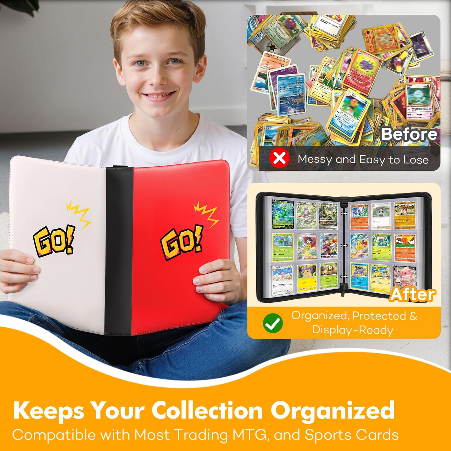 1080-Card Binder – 9-Pocket Trading Card Album with 60 Removable Double-Sided Pages, Water-Resistant PU Leather Zipper Case with Wrist Strap, Fits MTG & Sports Cards