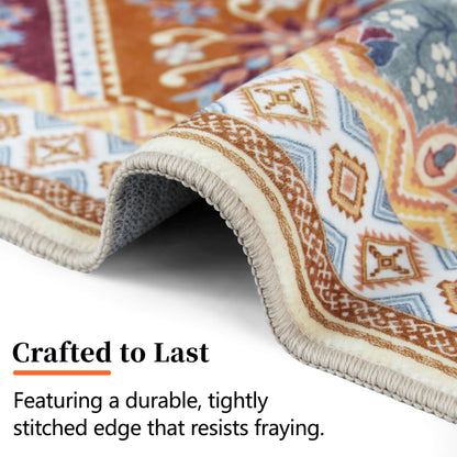 TTelephant 4x6 Area Rug, Soft Non-Slip Boho Moroccan Rug, Low-Pile Printed Indoor Washable Area Rugs for Living Room, Bedroom Bedside, Entryway, Kitchen - Multi