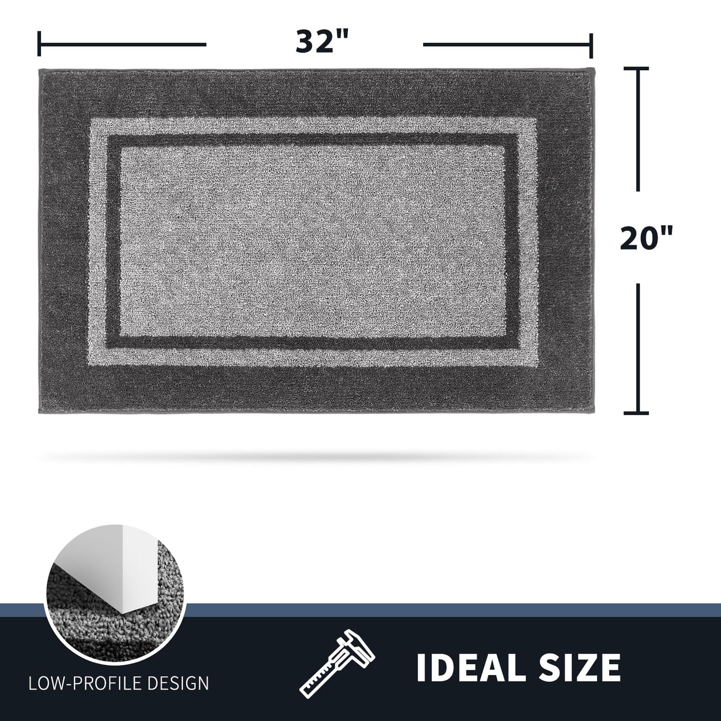 PURRUGS Dirt Trapping Door Mat 20" x 32", Non-Slip Machine Washable Entryway Rug, Entrance Mat, Indoor Front Door Mat, Super Absorbent Entry Rug for Muddy Shoes & Paws, Light Grey & Dark Grey