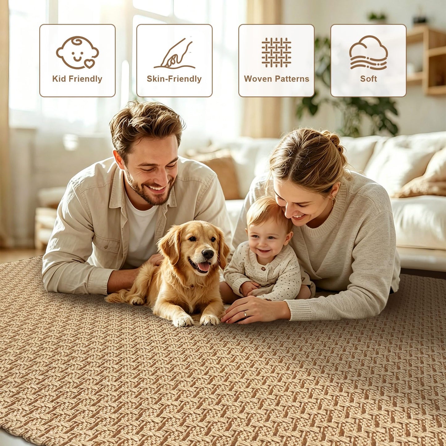 HAPACE Braided Rug Faux Jute Entryway Rug 2' x 6' Non-Slip Backing Machine Washable Natural Boho Area Rugs for Bathroom, Bedroom, Living Room, Doormat, Farmhouse, Laundry, Kitchen, Dining Light Brown