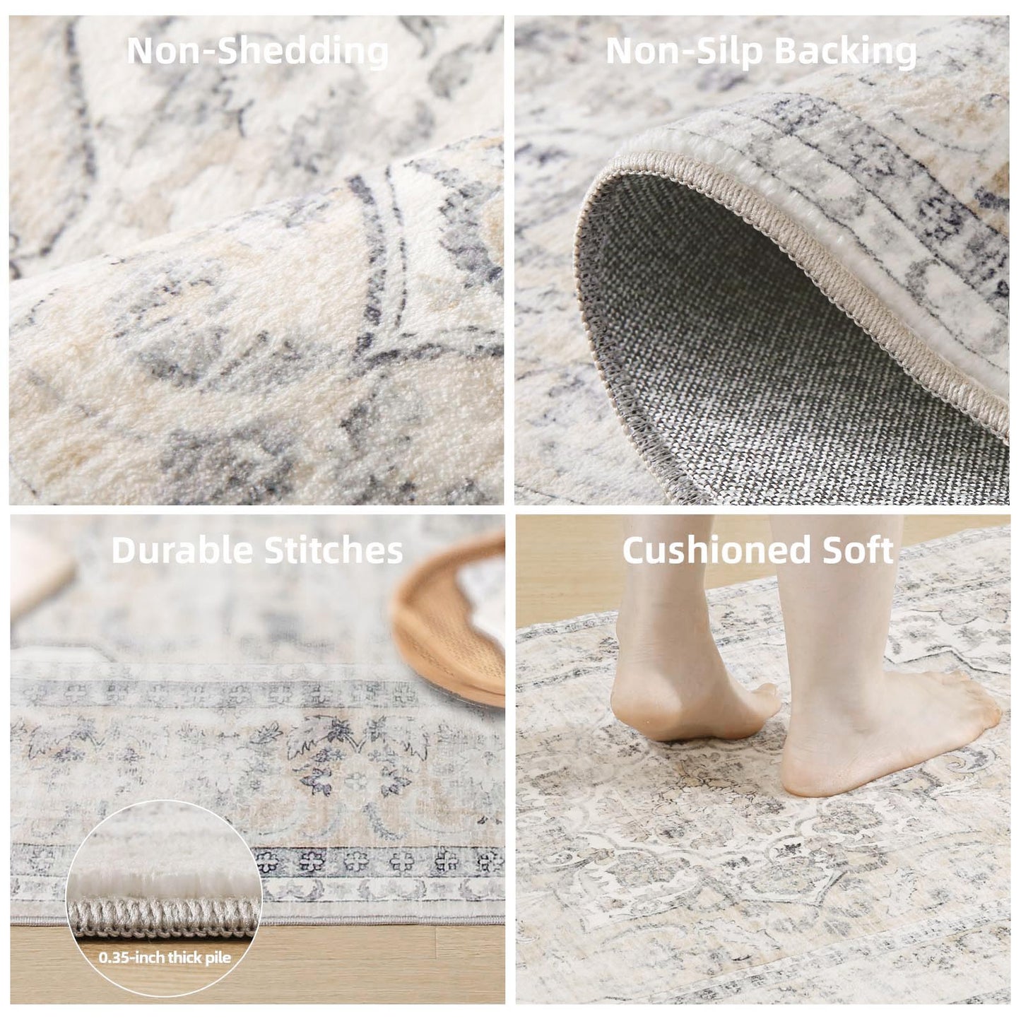 8x10 Area Rugs for Living Room: Washable Rug Non Slip Low Pile Soft Faux Wool Non Shedding Vintage Boho Large Carpet Rugs for Bedroom Dining Room Kitchen Nursery Under Table Home Office Farmhouse