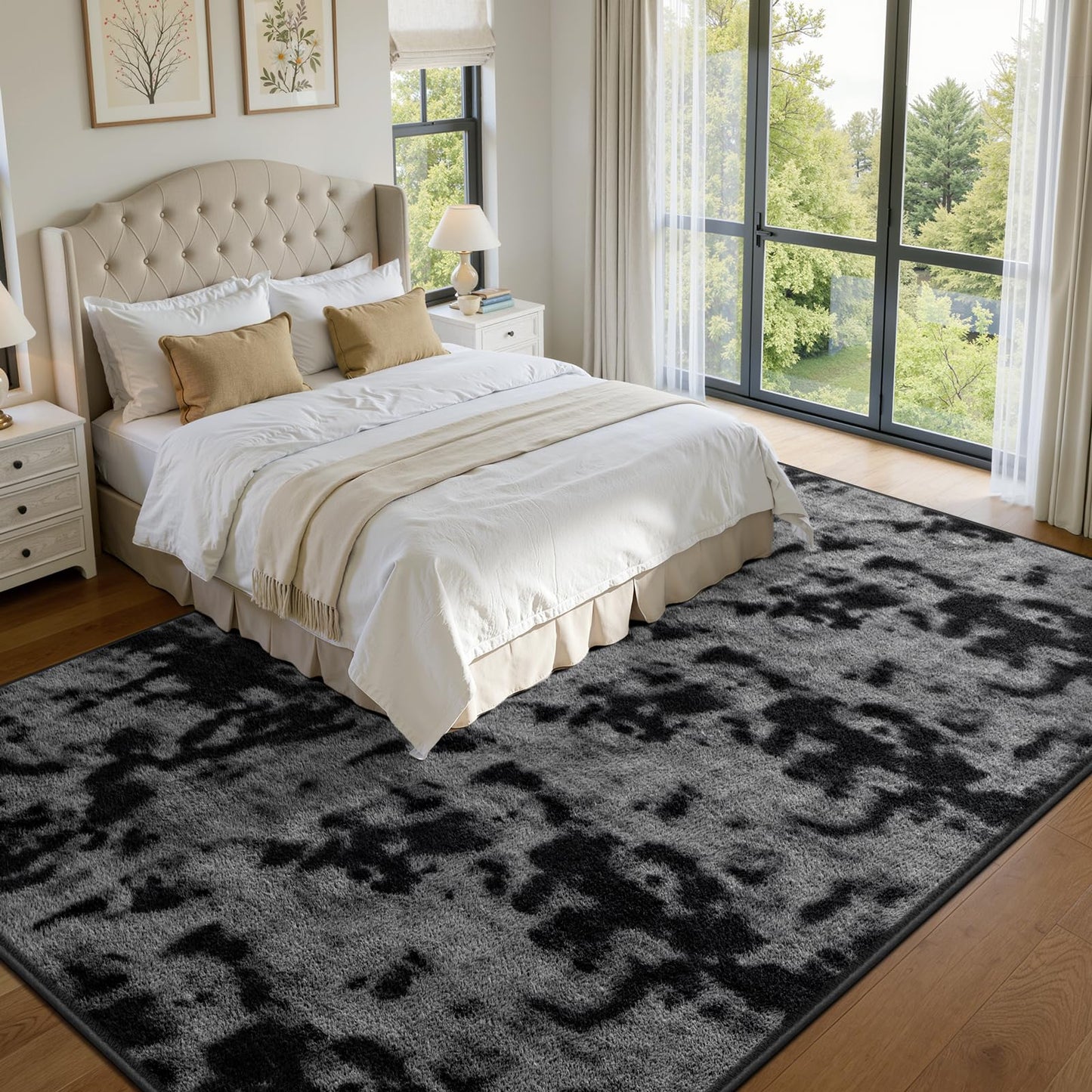 Large Soft Rugs for Living Room, 6 x 9 Ft Tie-Dyed Thickened Memory Foam Area Rug for Bedroom, Non-Slip Comfy Indoor Carpet for Boys Girls Room Nursery Home Decor, Dark Grey