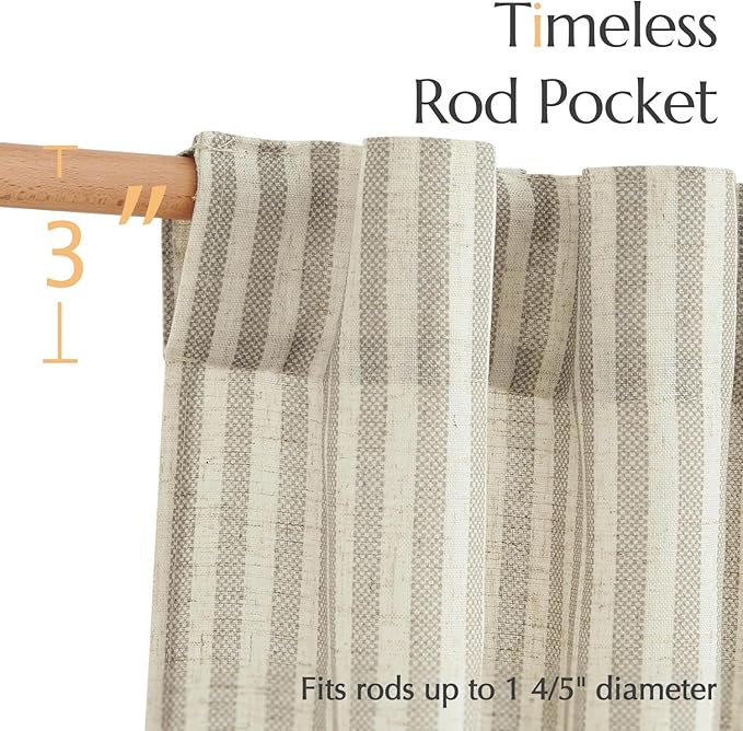 jinchan Linen Kitchen Striped Tier Curtains Ticking Stripe Farmhouse Pinstripe Cafe 45 Inch for Living Room Bathroom Small Window Curtains Light Filtering 2 Panels Taupe Grey