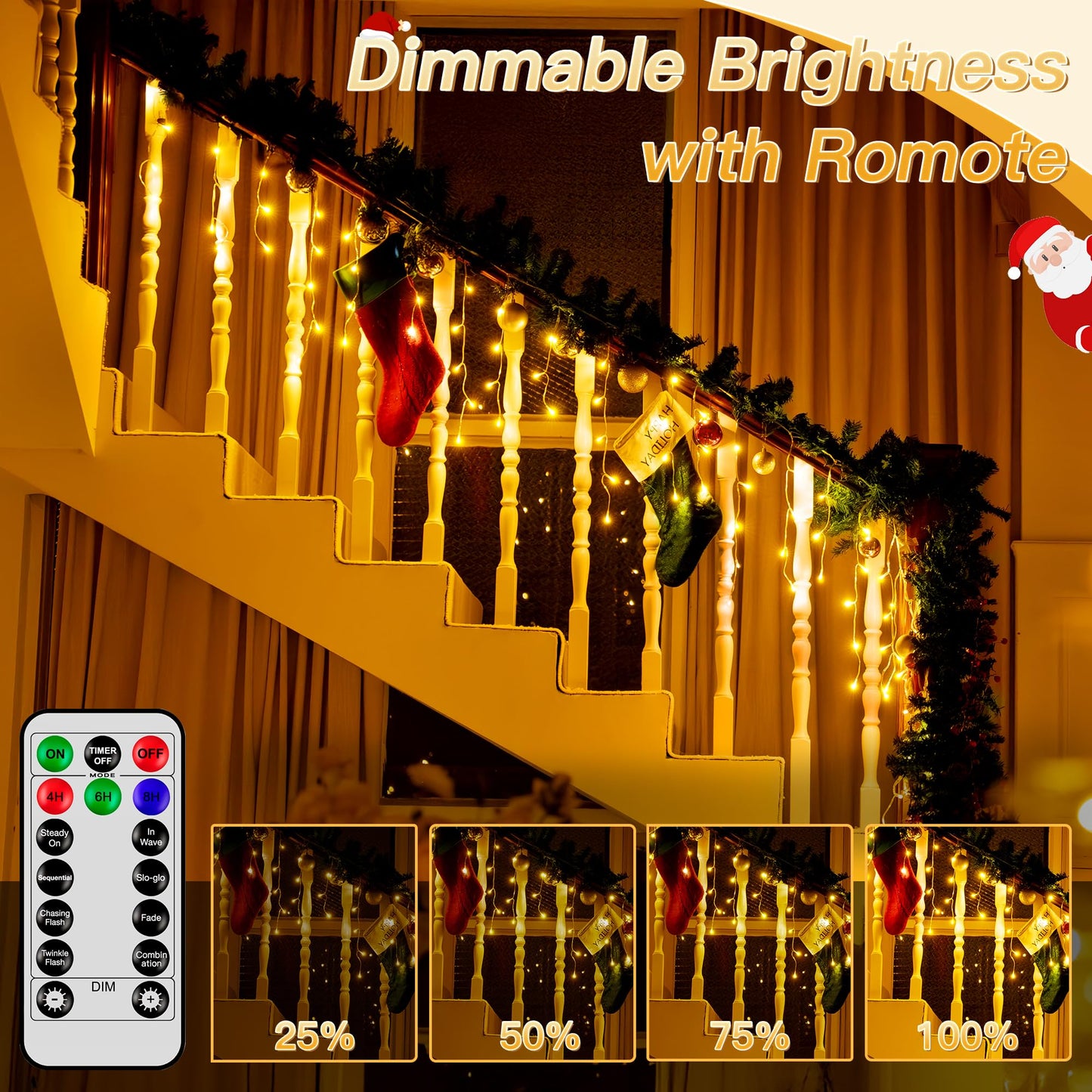 Icicle Lights for Outside, 216LED 24FT Waterproof Christmas Light Outdoor with 8 Modes & Timer, Connectable Christmas Icicle Lights for Eaves House Yard Indoor Outdoor Holiday Decoration(Warm White)