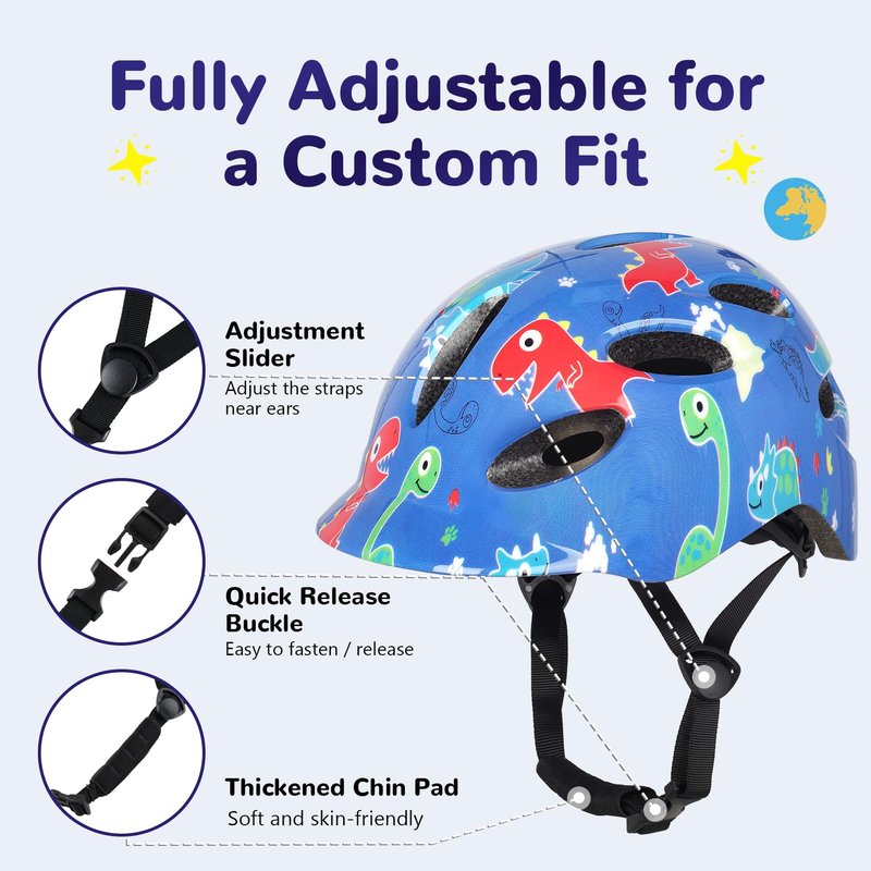 Kids/Youth Bike Helmet for Boys Girls and Teens, Adjustable and Multi-Sport for Bicycle, Kick Scooter, Skateboard, Roller/Inline Skate (Dinosaur)