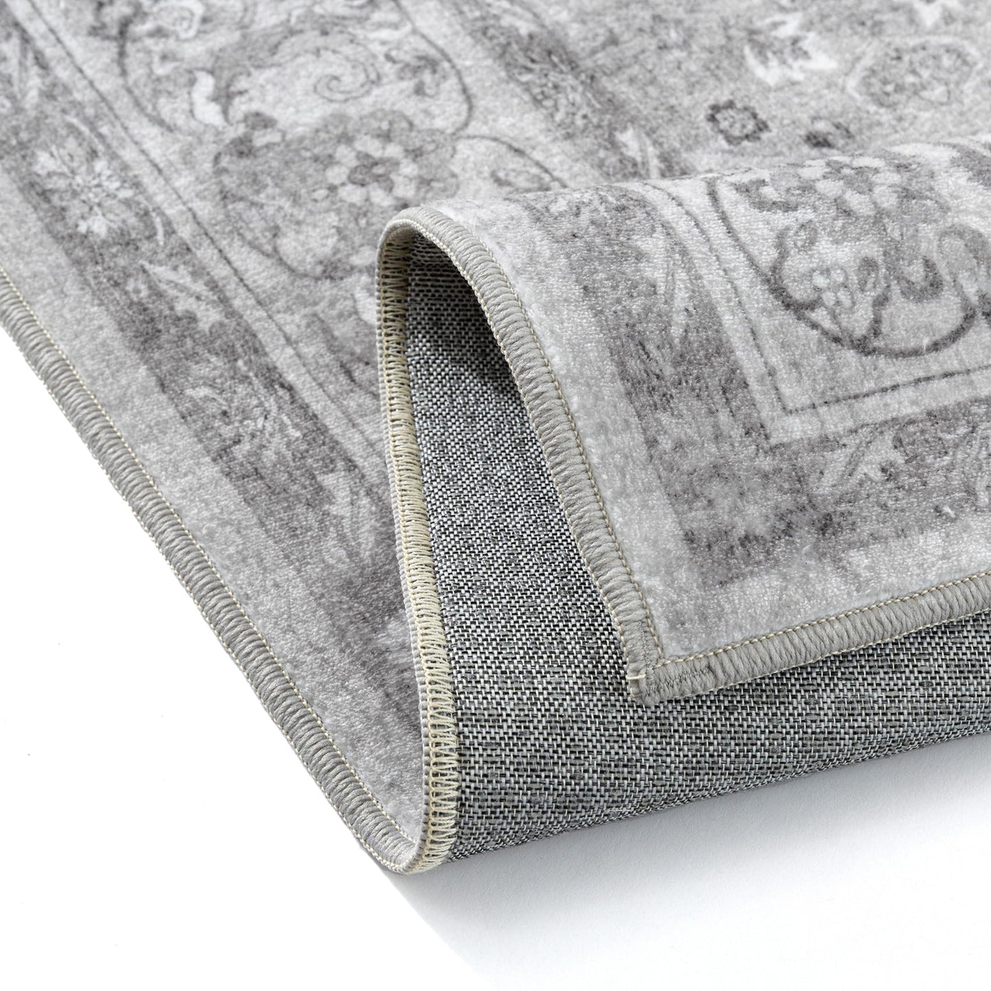 PureCozy Gray 8x10 Area Rug Washable Living Room Vintage Carpet Bedroom Large Indoor Non Slip Soft Low Pile Thin Stain Resistant Distressed Accent Throw Rug for Dining Office Nursery