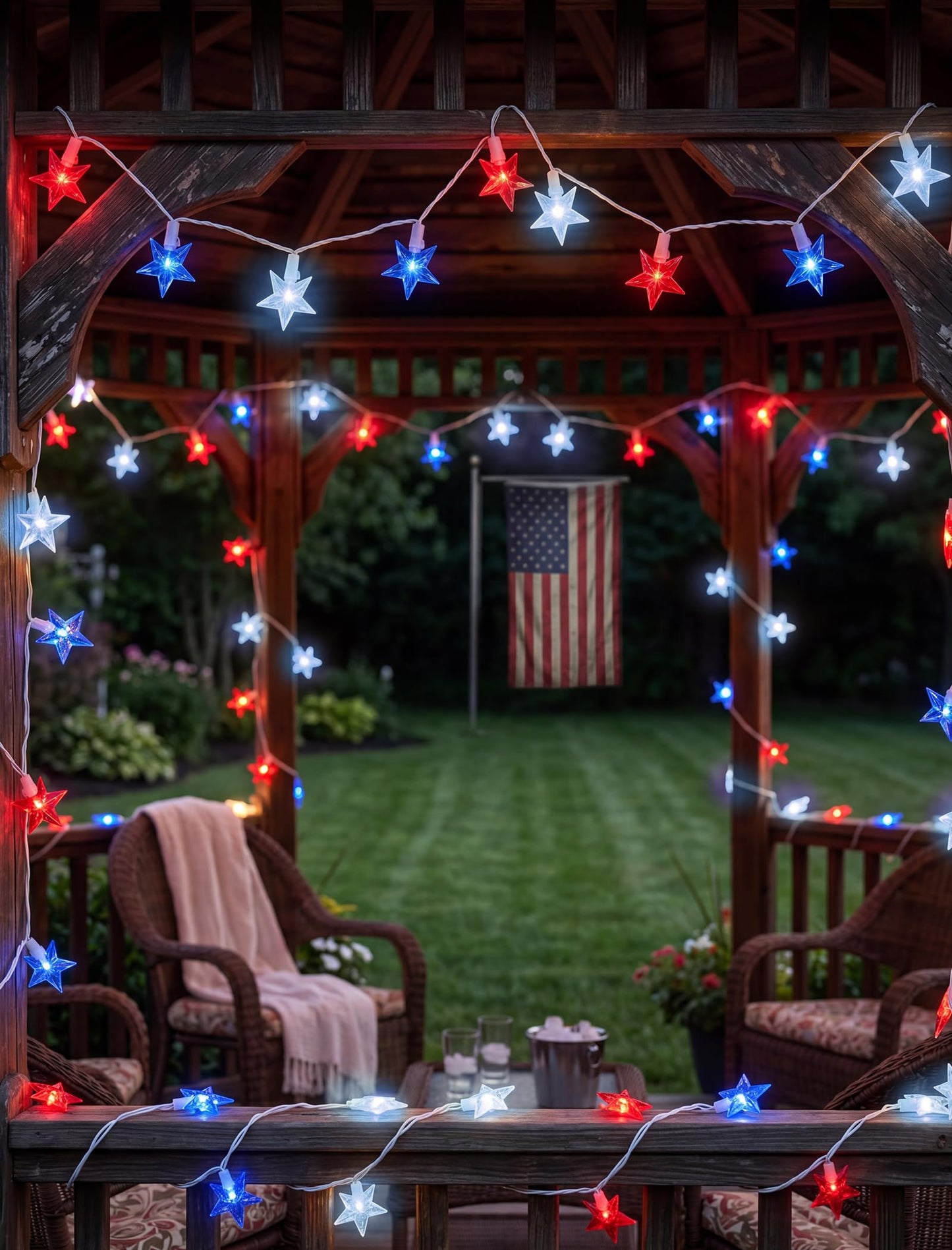 13.6Ft Red White and Blue Star String Lights, 35 LED Patriotic Lights for Flag Day 4th of July Decorations, Waterproof Plug in Fairy Lights for Indoor Outdoor Fence Backyard Patio Independence Day