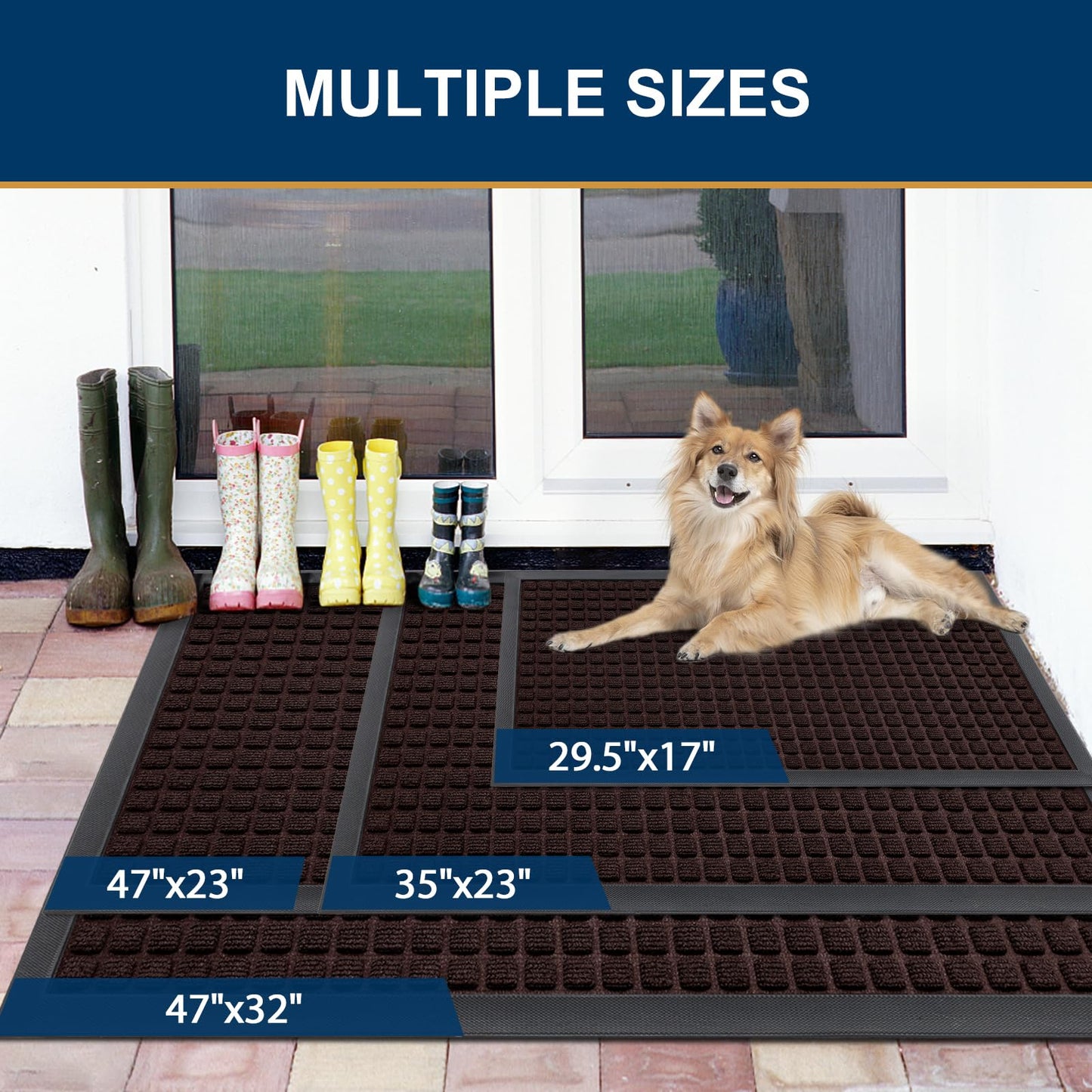 Smiry Front Door Mat Outside Entrance, Heavy Duty Natural Rubber Doormat, Non Slip, Trap Dirt and Moisture, Easy Clean, Low Profile Welcome Floor Mats for Indoor Outdoor Entry, 29.5x17 Inch, Brown